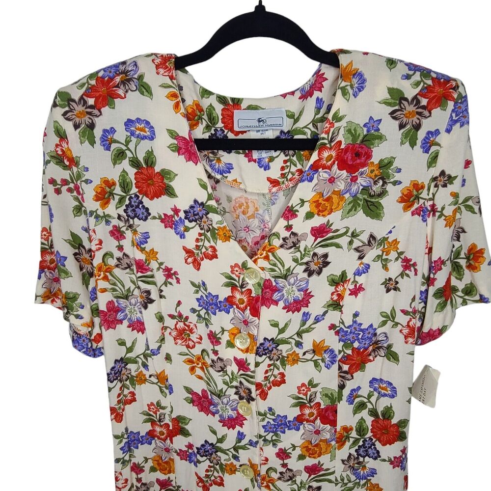 Vintage Jonathan Martin Womens SZ 11/12 White Floral Romper Shorts w Tags Button - Picture 2 of 8